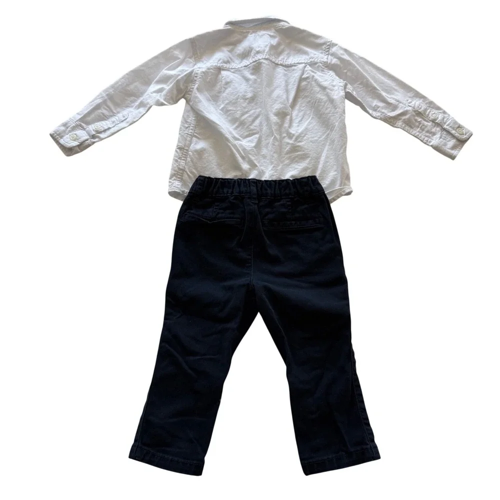 The Childrens Place Boys White Button Down Shirt Navy Pants Set 18 24 Months - Picture 2 of 7
